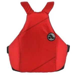 Astral YTV life jacket in cherry creek red with yellow liner and trim back view. Available at Riverbound Sports in Tempe, Arizona.