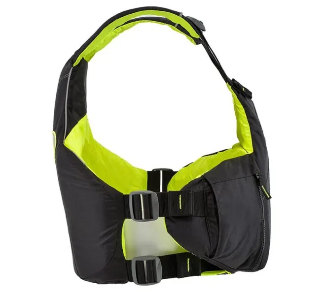 Astral YTV life jacket in Black with yellow liner and trim side view. Available at Riverbound Sports in Tempe, Arizona.