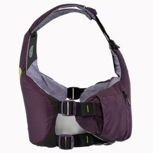 Astral YTV life jacket in eggplant with yellow liner and trim back view. Available at Riverbound Sports in Tempe, Arizona.