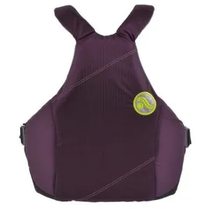 Astral YTV life jacket in eggplant with yellow liner and trim back view. Available at Riverbound Sports in Tempe, Arizona.