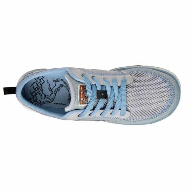 Astral Brewess in stone gray with light blue laces.