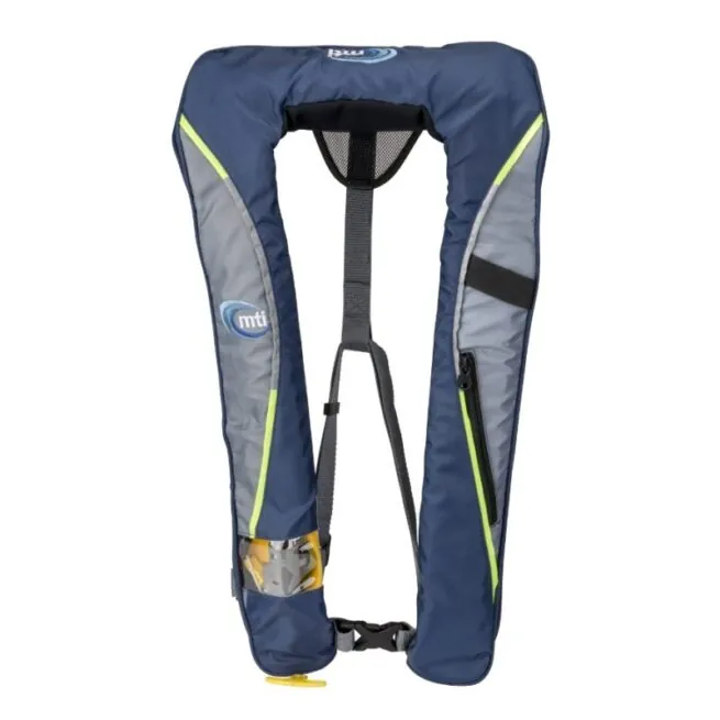 MTI Helios 2.0 blue and grey inflatable life jacket available at Riverbound Sports in Tempe, Arizona.