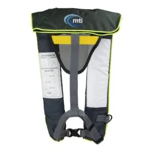 MTI Netune inflatable life jacket in midnight green back view.