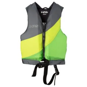 NRS Crew child's life jacket front in green and grey.