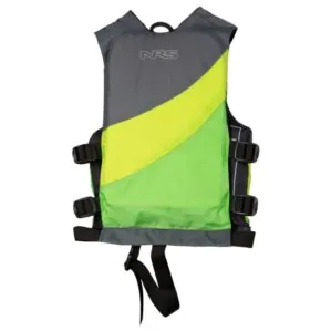NRS Crew child's life jacket back in green and grey.