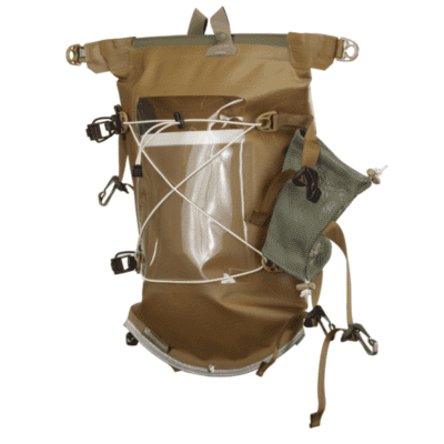 Watershed Aleutian deck bag style drybag in coyote with coyote colored straps available at Riverbound Sports in Tempe, Arizona.