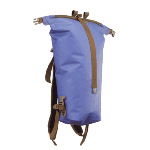 Watershed Big Creek backpack style drybag in blue with coyote colored straps front view available at Riverbound Sports in Tempe, Arizona.