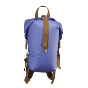Watershed Big Creek backpack style drybag in blue with coyote colored straps front view available at Riverbound Sports in Tempe, Arizona.