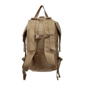 Watershed Big Creek backpack style drybag in coyote with coyote colored straps back straps view available at Riverbound Sports in Tempe, Arizona.