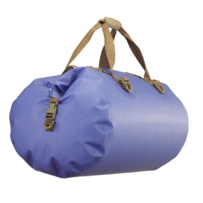 Side view of the Watershed Colorado blue with coyote colored straps Dry Bag available at Riverbound Sports Paddle Company.