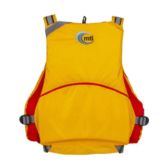 MTI Journey life jacket in mango back view at Riverbound Sports in Tempe, Arizona.