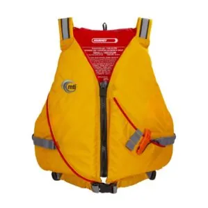 MTI Journey life jacket in mango front view at Riverbound Sports in Tempe, Arizona.
