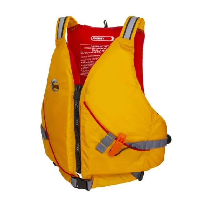 MTI Journey life jacket in mango side view at Riverbound Sports in Tempe, Arizona.