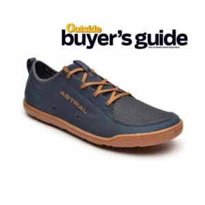 Astral Loyak men's water shoe in blue and brown. Logo Outside Magazine buyer's guide.