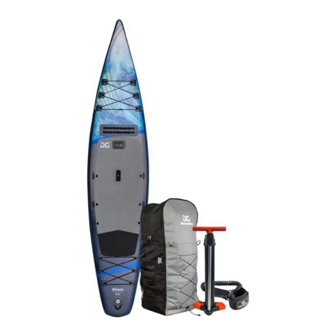 The Aquaglide Roam 12'6" touring SUP, River Cross backpack, pump and leash.