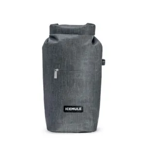 IceMule Jaunt 9L cooler backpack in snow grey cooler with dry bag pocket on front.