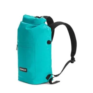 IceMule Jaunt 9L coolers backpack side view with straps in black on the turquoise bag.