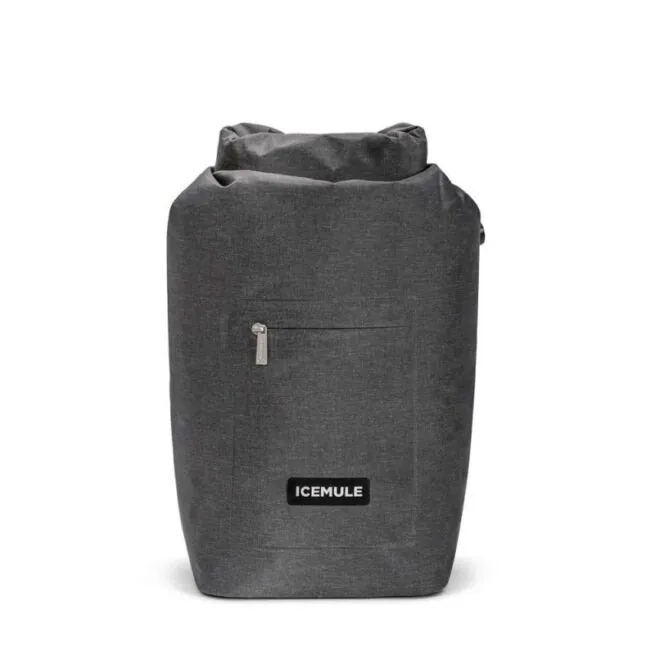 IceMule Jaunt cooler backpack in snow grey cooler with dry bag pocket on front.
