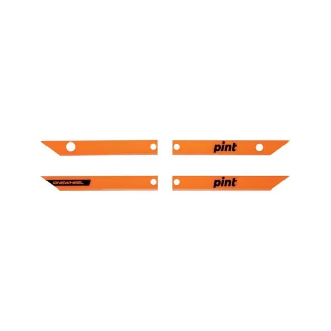 Set of 4 OneWheel Pint Rail Guards by Future Motion in fluorescent orange color.