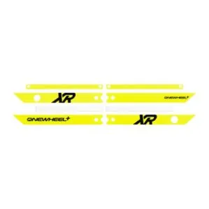 OneWheel XR Rail Guards in fluorescent yellow with black XR
