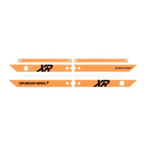 OneWheel XR Rail Guards in fluorescent orange with black XR