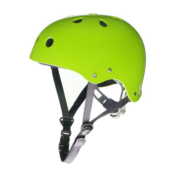 Shred Ready Sesh Helmet in flash green side angle image.