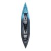The Aquaglide Chelan 155 Solo or tandem inflatable kayak in the new dark and light blue color. Showing the open cockpit and seating.