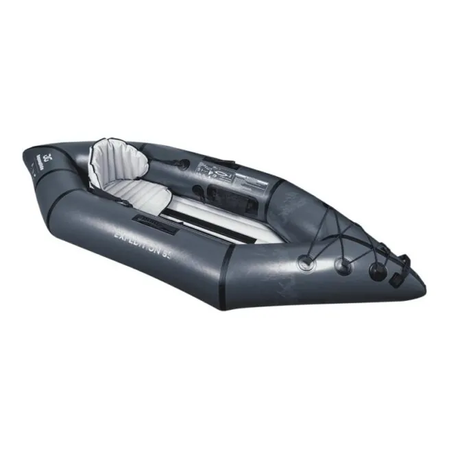 The Aquaglide Expedition 85 ultralight inflatable kayak top angle view.