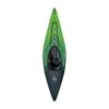 The Aquaglide Navarro 110 inflatable kayak. Color green and dark grey. cockpit and deck view.