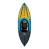 Top view of the Novo 90 inflatable kayak. Blue, yellow and dark grey color.