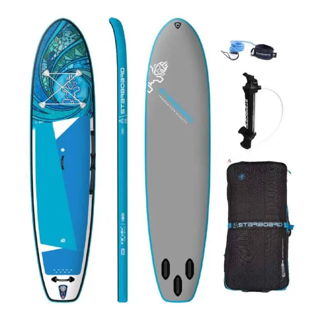 Starboard SUP 11'2" Tikhine Wave paddleboard with blue graphics.