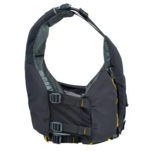 Astral Ringo life jacket side in basalt black side adjustment straps.