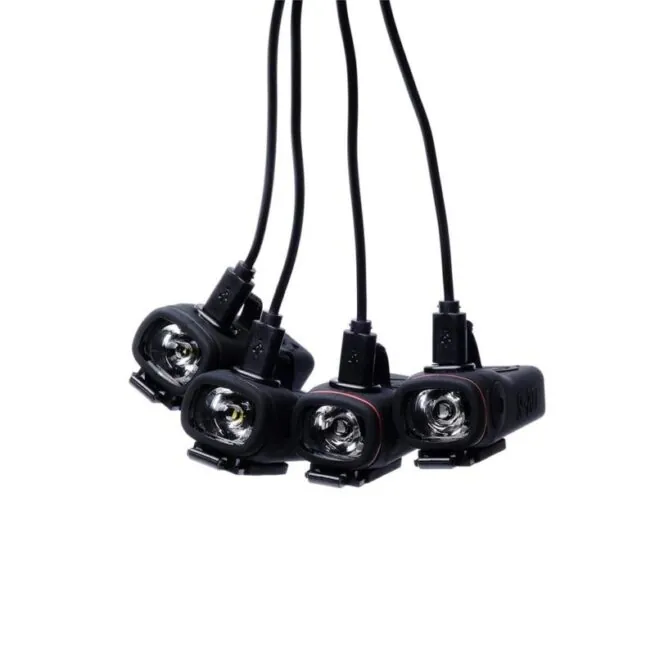 ShredLights multiple port charging cable with 4 attached SherdLights SL200 Lights.