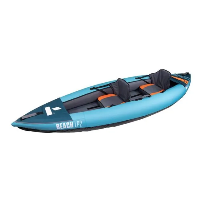 Tahe Inflatable kayak in light blue side angle view.