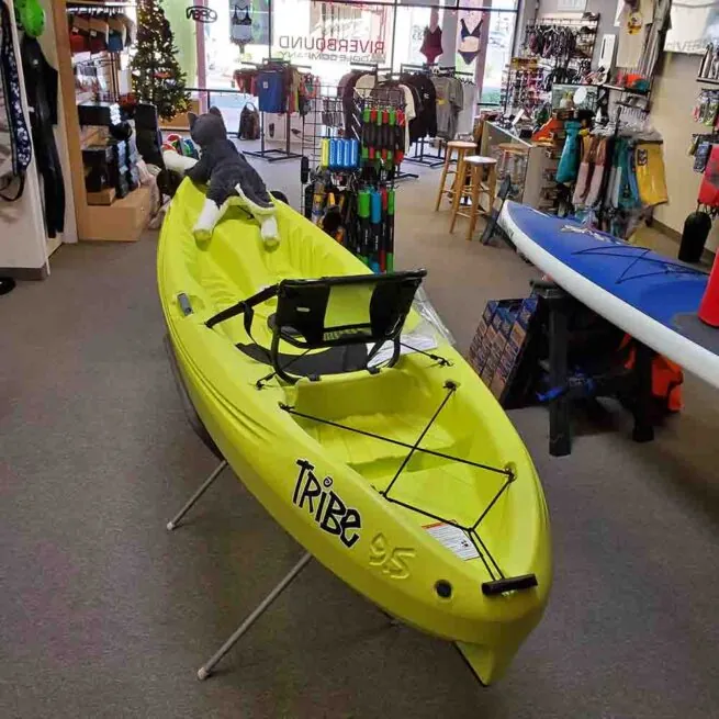 Tribe 9.5 sit on top kayak in yellow back view.