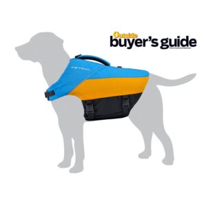 The Astral Designs Birddog K-9 life jacket in Ol Blue with Outside Magazines Buyer's Guide logo at Riverbound Sports in Tempe, Arizona