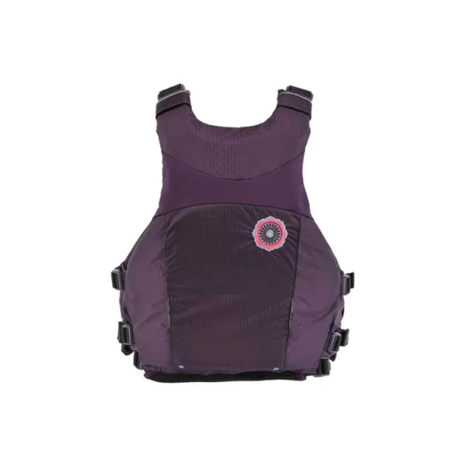 The Astral Layla life jacket back view in eggplant color. Available at Riverbound Sports in Tempe, Arizona.