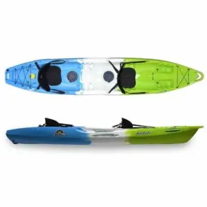 The Feelfree Corona kayak in field & stream color top and side view.