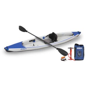 The Sea Eagle 393rl inflatable solo kayak pro carbon package.