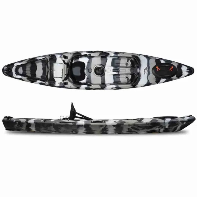 Seastream Openwater kayak in urban camo color top and side view.