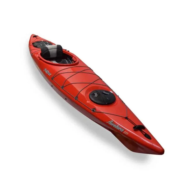 Feelfree Aventura 12'6" touring kayak in red top angled view.