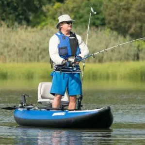 Sea Eagle 300X Solo inflatable fishing kayaker.