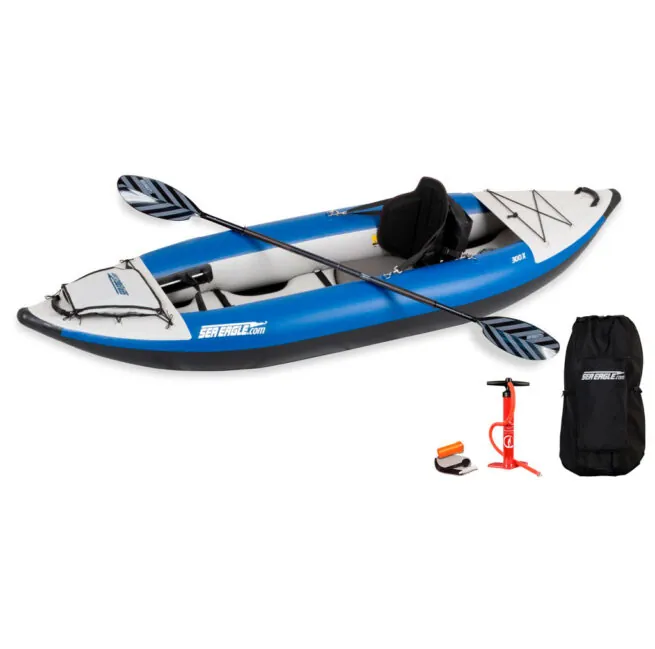 Sea Eagle 300X inflatable kayak paddle, pump and carry bag pro package at Riverbound Sports.