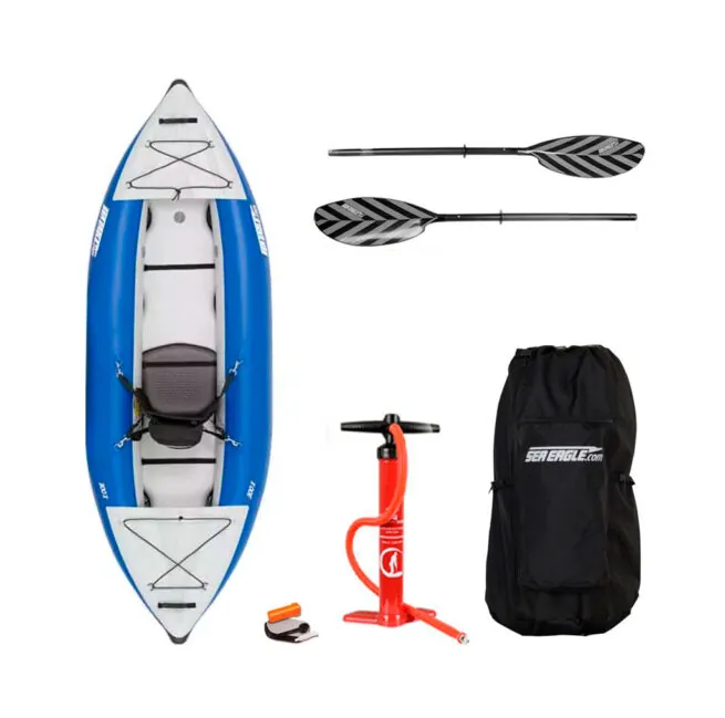 Sea Eagle 300X inflatable kayak paddle, pump and carry bag pro package at Riverbound Sports.