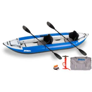 Sea Eagle 380X inflatable kayak paddle, pump, and carry bag pro carbon package at Riverbound Sports.