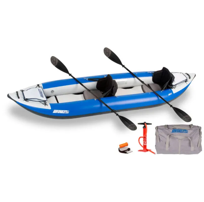 Sea Eagle 380X inflatable kayak paddle, pump, and carry bag pro carbon package at Riverbound Sports.