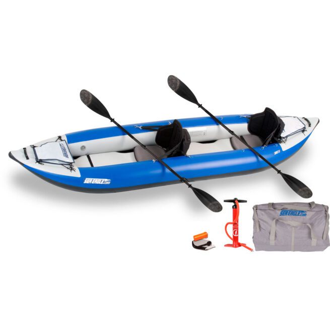 Sea Eagle 420X inflatable kayak paddle, pump, and carry bag pro carbon package at Riverbound Sports.