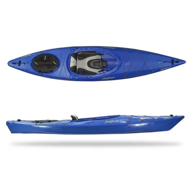 Feelfree kayaks Aventura 110 top and side view in blue.