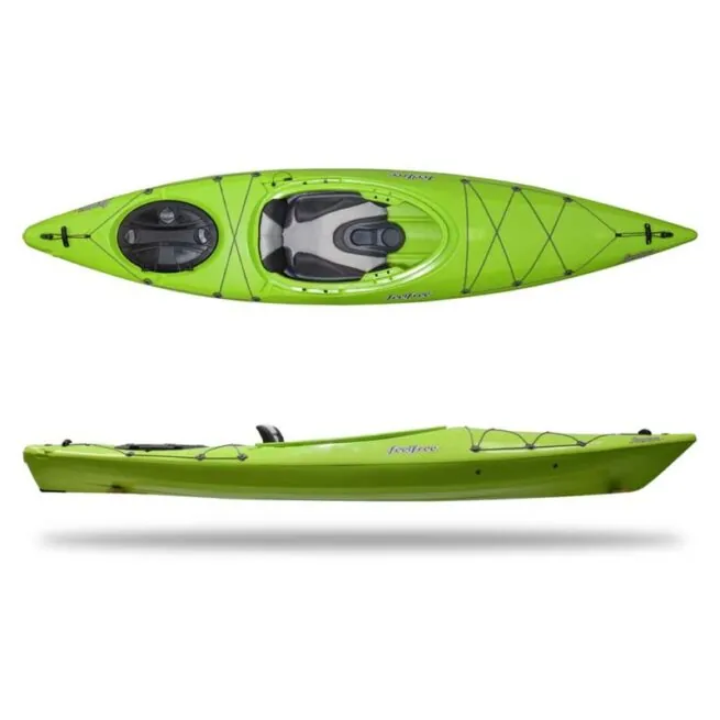 Feelfree kayaks Aventura 110 top and side view in lime.