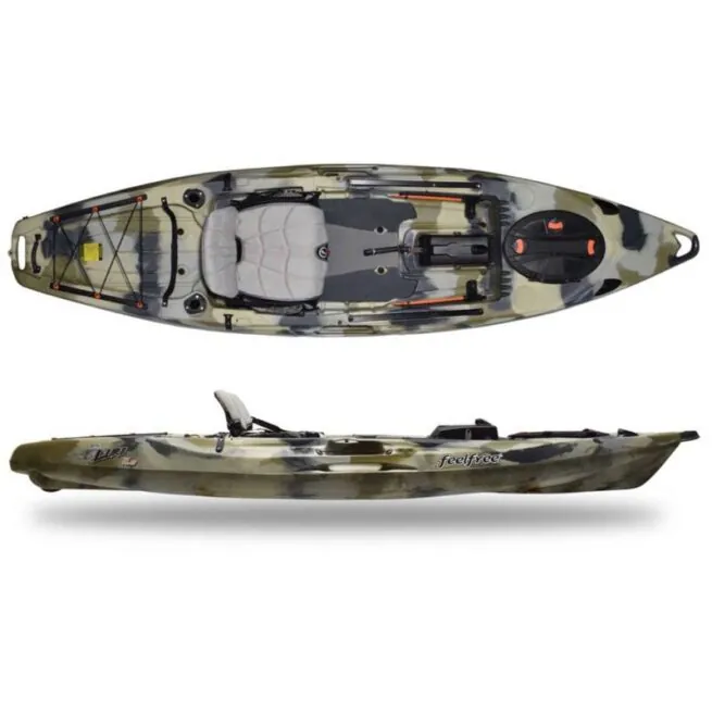 Feelfree Lure V2 angler kayak top and side view in desert.